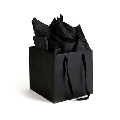 Papertide 12 Pack 6x6x6 inch Black Square Gift Bags with Tissue Ppaper - color: Black