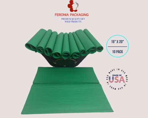 Festive Green Tissue Paper Squares, Bulk 10 Sheets, Premium Gift Wrap and Art Supplies for Birthdays, Holidays, or Presents by Feronia packaging, Large 15 Inch x 20 Inch Made in USA - color: FestiveGreen