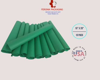 Festive Green Tissue Paper Squares, Bulk 10 Sheets, Premium Gift Wrap and Art Supplies for Birthdays, Holidays, or Presents by Feronia packaging, Large 15 Inch x 20 Inch Made in USA - color: FestiveGreen