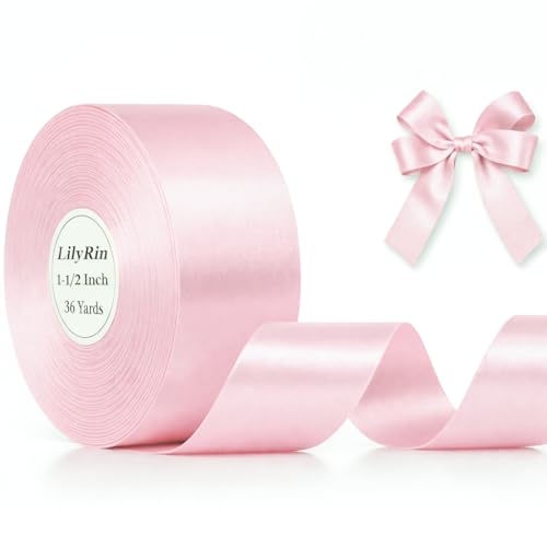 Pale Pink Satin Ribbon Roll 1-1/2 Inch x 36 Yards for Hair Bows & Gift Wrap - color: Pale Pink