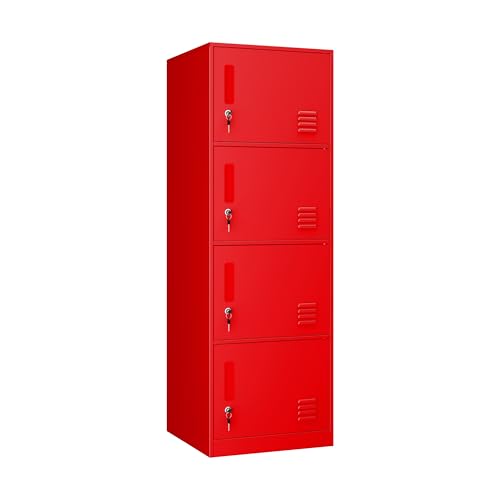 4 Door Metal Vertical Locker Storage Cabinet for Office Home,Office,School,Employees,4 Tier Storage Cabinet with Locking Doors,Lockable File Cabinet Organizer Lockers(4D, red) - color: Red, style: 4D