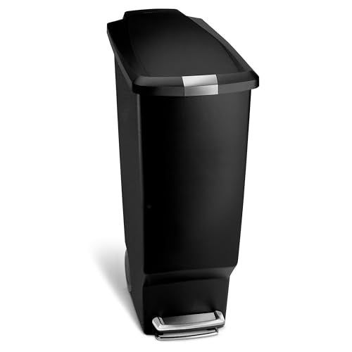 simplehuman 40 Liter / 10.6 Gallon Slim Kitchen Step Trash Can With Secure Slide Lock, Black Plastic - color: Black
