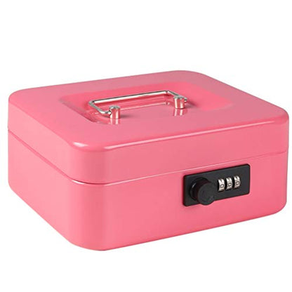 Cash Box with Money Tray, Parrency Medium Money Box with Combination Lock, 7 4/5" x 6 4/5" x 3 3/5", Pink - color: Combo Pink, size: Medium（7.87")