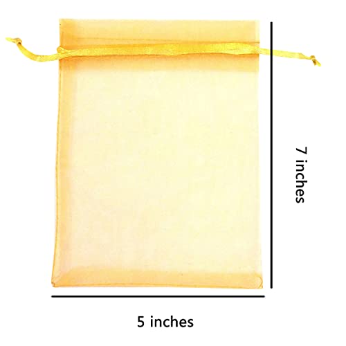 Sheer Organza Mesh Drawstring Gift Favor Bags 100 Count 5x7 Inch Gold - color: Gold 5x7in 100pc