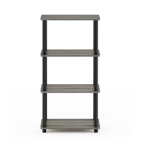Furinno Turn-N-Tube No Tool 4-Tier Storage Shelf, Narrow, French Oak Grey/Black - color: French Oak Grey/Black, size: 4-Tier Round Tube