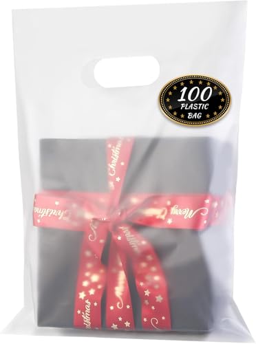 100 Pack Clear Plastic Bags, 9"x12" Merchandise Bags With Die Cut Handles - color: Clear