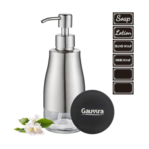 Gaussra Soap Dispenser with Coaster and Stickers - 11 OZ / 320 ML - color: Brushed Nickel