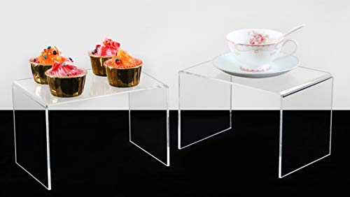 Jusalpha 2-PC Large Clear 5mm Acrylic Riser Stand for Retail,10.5''x7''x7''