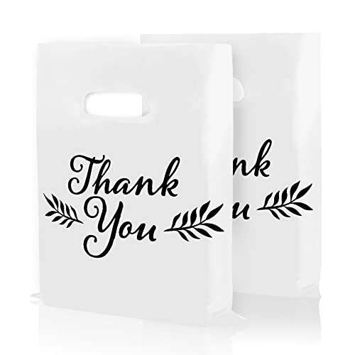 Thank You Merchandise Bags, 1.75 Mil Thick, 20" x 22", 100 Pk, White, Black - color: White, size: 20" x 22"