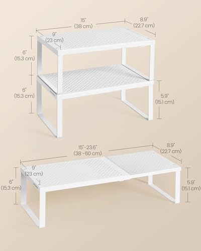 SONGMICS Spice Rack, Expandable Kitchen Countertop Shelf, Steel, Set of 4 - color: Matte White, size: Set of 4