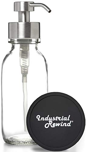 Clear Wide Mouth Glass Soap Dispenser with Stainless Metal Pump with Coaster for Non Slip Bottom/Countertop Protector - 16oz Glass Jar Lotion Bottle by Industrial Rewind (ClearWM/Stainless) - color: Clearwm/Stainless