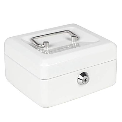 Cash Box with Money Tray, Parrency Small Money Box with Key Lock, 6" x 4 4/5" x 3", White - color: White, size: Small（5.9")