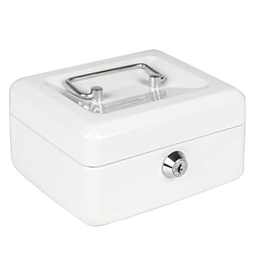 Cash Box with Money Tray, Parrency Small Money Box with Key Lock, 6" x 4 4/5" x 3", White - color: White, size: Small（5.9")