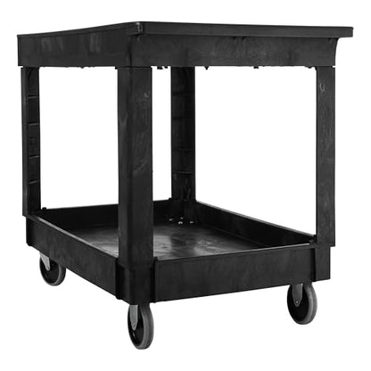 Rubbermaid Commercial Products 2-Shelf Utility/Service Cart, Medium, Lipped Shelves, Standard Handle, 500 lbs. Capacity, for Warehouse/Garage/Cleaning/Manufacturing/Maintenance - size: Medium