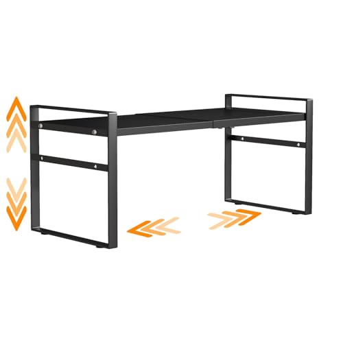 Expandable Cabinet Shelf Organizer Riser for Kitchen Pantry Under Sink - color: Black