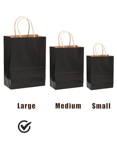 qiqee 100Pcs Large Size Paper Gift Bags with Handles -13"x10.3"x4.6" Kraft Small Party Bags - 16 Solid Colors - size: 100 Count (Large Size)