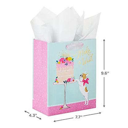 Hallmark 9" Medium Birthday Gift Bag with Tissue Paper (Make a Wish Cake and Pug Puppy) (Pack of 2) - size: 1 count (Pack of 2), style: Dog with Cake