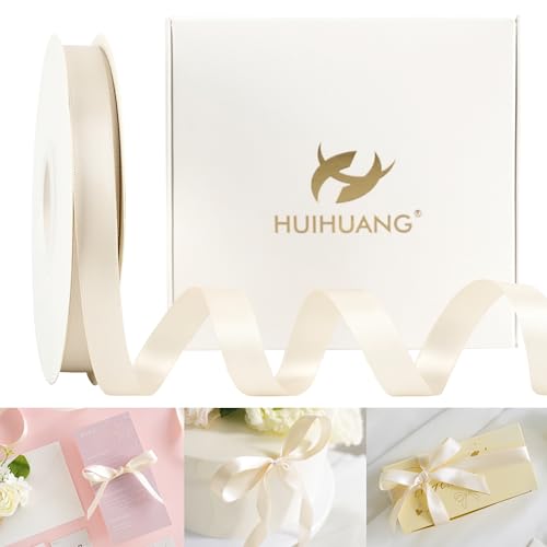HUIHUANG Light Champagne Double-Faced Satin Ribbon 1/2" x 50 Yds - color: Light Champagne, size: 1/2 inch