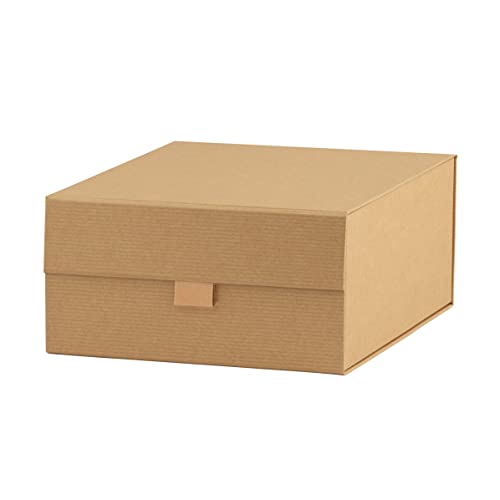 Purple Q Crafts 1 Pack Brown Kraft Ribbed Hard Gift Box With Magnetic Closure Lid 8"x8"x4" Square Favor Boxes With Classy Ribbed Paper Finish…