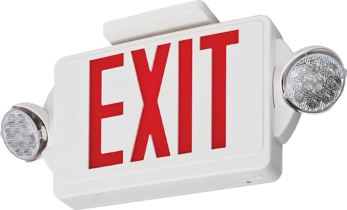 Lithonia Lighting Quantum LED Exit Sign/Emergency Light Combo, Exit Sign and Emergency Lights for Business, 2-Head Fixture, Red Letters, 180 Lumens, MVolt, 4 Watts (LHQM LED R M6) - color: Red, size: 19.25" | Sign & Round Light Combo