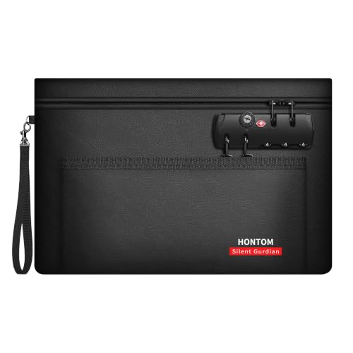 Hontom Double Layer Fireproof Money Bag for Cash with Lock & Hidden Zipper - color: Black