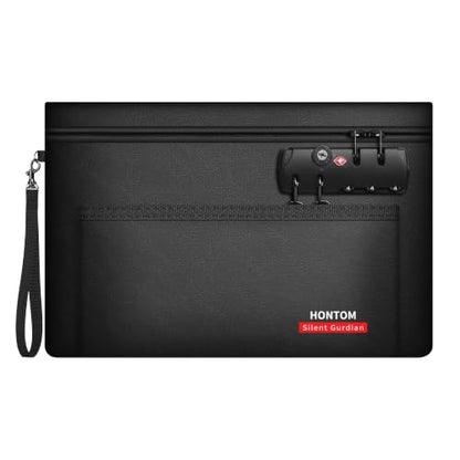 Hontom Double Layer Fireproof Money Bag for Cash with Lock & Hidden Zipper - color: Black