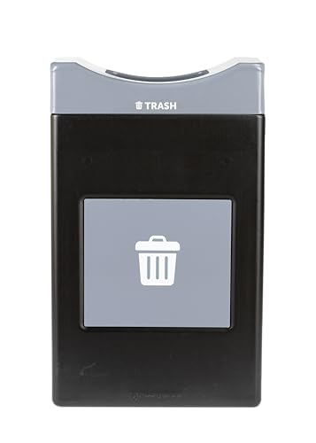 Commercial Zone Avante™ Series Made in The USA, Black Trash Container, 30-Gallon Shallow, Gray Trash Panel, Gray Lid, Open Top, Liner Included