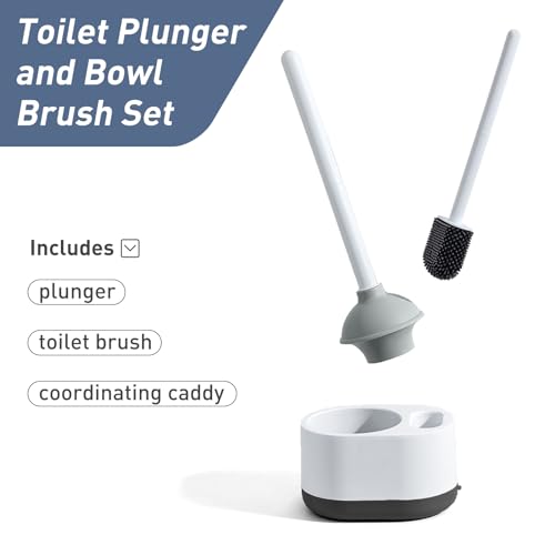 Silicone Toilet Brush Plunger Set, Plunger Toilet Brush Combo - color: Black