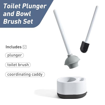 Silicone Toilet Brush Plunger Set, Plunger Toilet Brush Combo - color: Black