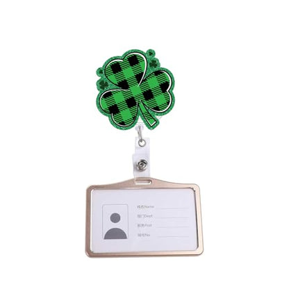 RIICFDD Badge Reel St. Patrick's Day Green Plaid Clover Badge Holder 1 Pcs - color: Cute Styl 50