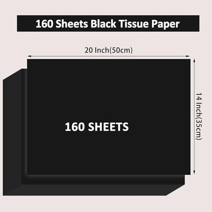 woric 160 Sheets Black Tissue Paper for Gift Bags 20 X 14 Inches - color: Black