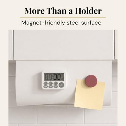Aureo Covered Paper Towel Holder Under Cabinet, No Drill, Hooks Over Shelf - color: White