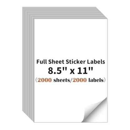 Full Sheet Sticker Label, 8.5" x 11" Size - (2000 Sheets, 2000 Labels) - size: 8.5" x 11", style: 2000 sheets