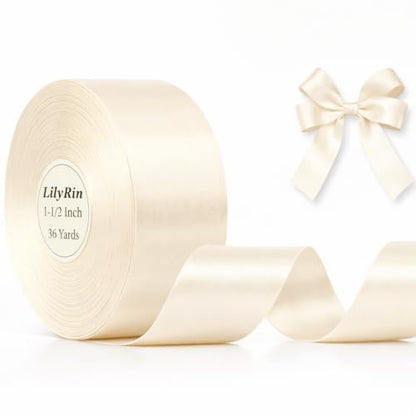 Ivory Satin Ribbon 1-1/2 Inch x 36 Yards for Weddings Hair Bows & Gift Wrap - color: Ivory
