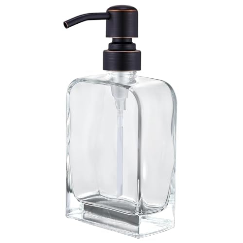 Clear Glass Soap Dispenser with Oil Rubbed Bronze Rust Proof Stainless Steel Pump, 12 Oz Refillable Lotion Bathroom Soap Dispenser, Kitchen Hand and Dish Soap Dispensers - color: Oil Rubbed Bronze, size: 12 oz