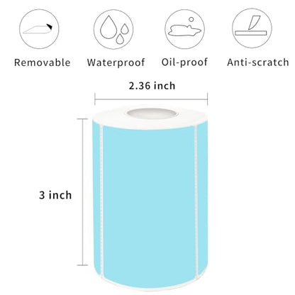 2×3 Inch Blue Removable Thermal Labels,Self-Adhesive Square Direct Thermal Labels,300 Sheets per Roll with Perforated Lines - color: Blue, size: 2×3 inch