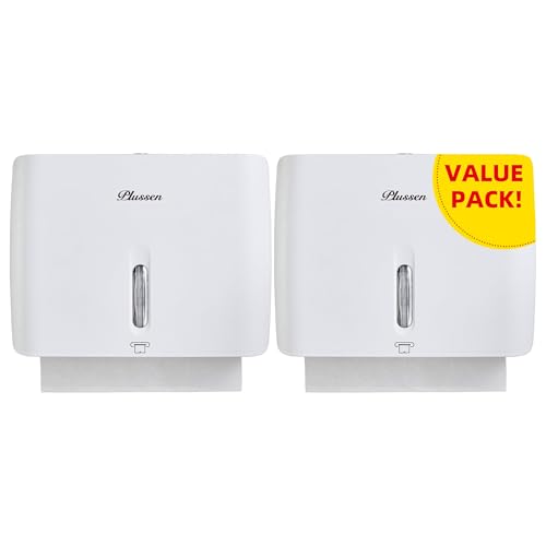 Commercial Paper Towel Dispenser Wall Mount with Key Pack of 2 Plastic 10⅞” Length X 8¼” Height X 3¾” Depth for Restroom - color: White