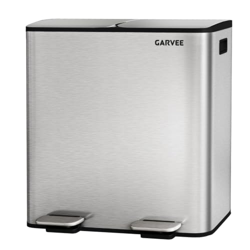 Garvee Dual Kitchen Trash Can 2x10.6 Gal Stainless Steel Step Bin - color: Silver, size: 2 x 10.6 Gallon