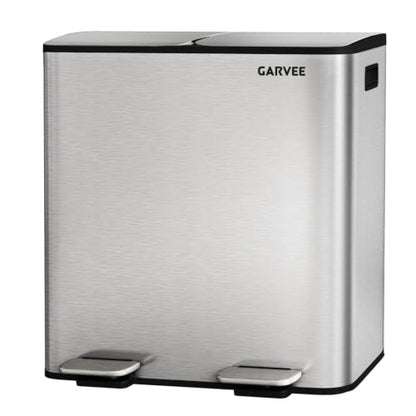 Garvee Dual Kitchen Trash Can 2x10.6 Gal Stainless Steel Step Bin - color: Silver, size: 2 x 10.6 Gallon