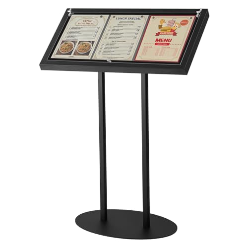 Metal Enclosed Bulletin Menu Board, 3 x (8.5 x 11) Inches Freestanding Menu Stand Menus Holder Floor Standing, Pedestal Advertising Display with Cover, 14 Magnetic Clasp Included, Black