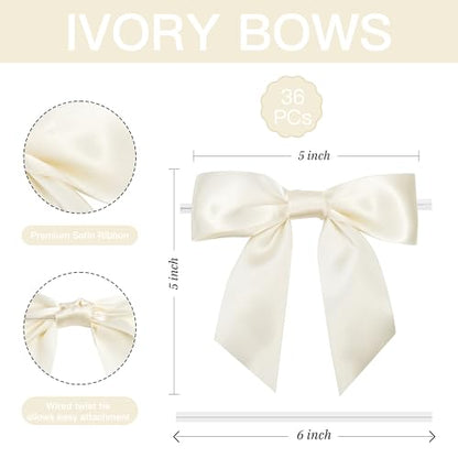 Pre-Tied Ivory Satin Ribbon Twist Tie Bows 5 Inch 36 Pack - color: Ivory
