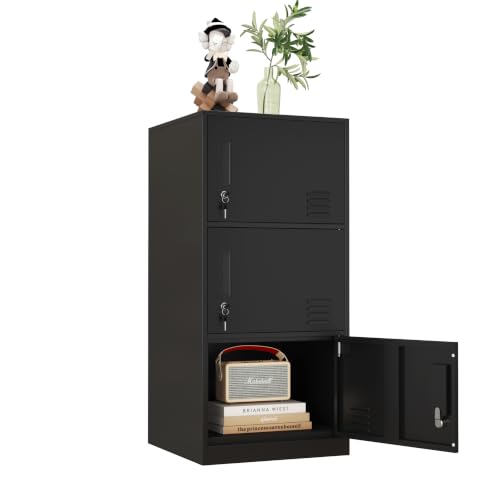 3 Door Metal Vertical Storage Locker for Home Office, School, Office, Home,Gym,Stackable Steel Storage Cabinet for File, Sports Equipment,Anti-Falling Device.(3D, Black) - color: Black, style: 3D