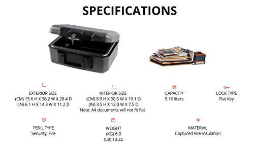 SentrySafe Fireproof Safe with Key Lock, Chest Lock Box for Home or Travel Secures Money, Documents, 0.18 Cubic Feet, 6.1 x 14.3 x 11.2 Inches, 1210 - size: 0.18 cu. ft., style: Fire resistant box with bolt down kit