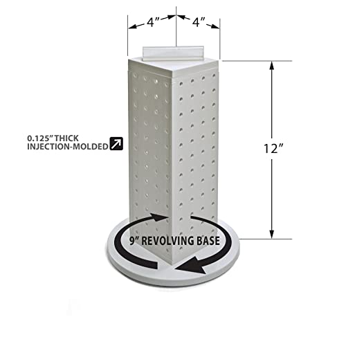 Azar Displays 700220-WHT-2W16 Four-Sided 4”W x 12” Revolving Pegboard Tower Kit Counter Display with 16-Pack of 2 inch Locking Hooks, White - color: White, style: Pegboard + Hooks