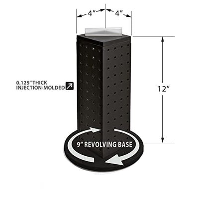 Azar Displays, 700220-BLK-2B16, Revolving Pegboard Kit, Counter Display with Locking Hooks, Jewelry Organizer for Trade Shows, Rotating, 16 Pack of 2 inch Hooks Included, Black, 4” x 12” - color: Black, style: Pegboard + Hooks