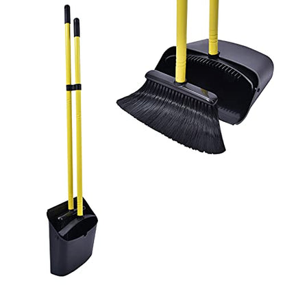Long Handled Dustpan and Brush, Broom and Dustpan Set, Household Dust pan Combo with 54 Inch Handle for Indoor Outdoor Household Cleaning and Sweeping (Black) - color: Black