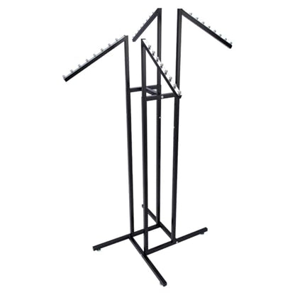 SSWBasics Black 4 Way Adjustable Clothing Rack with Slanted Arms - Retail Clothing Rack Display - Adjustable Height Arms from 48" to 72" Perfect for Clothing Stores