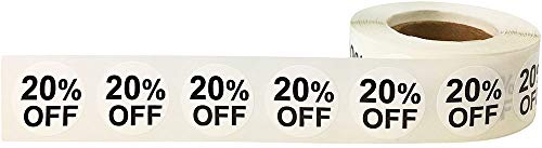 InStockLabels 20% White Retail Sale Stickers, 3/4 Inch, 500 Labels