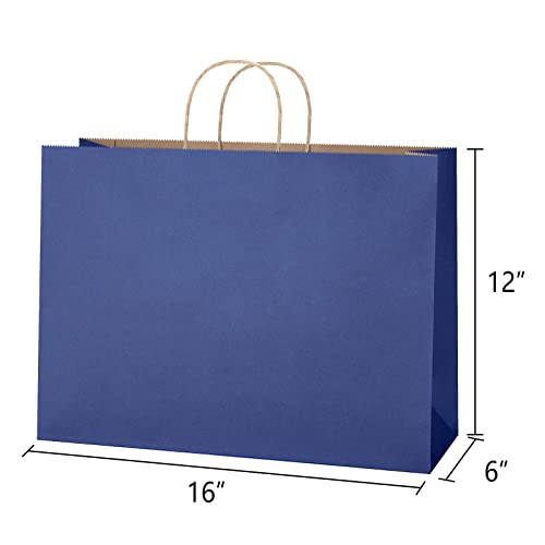 SHOPDAY Navy Blue Paper Bags with Handles 16x6x12, 25 Pack Large Kraft Bags - color: Navy Blue