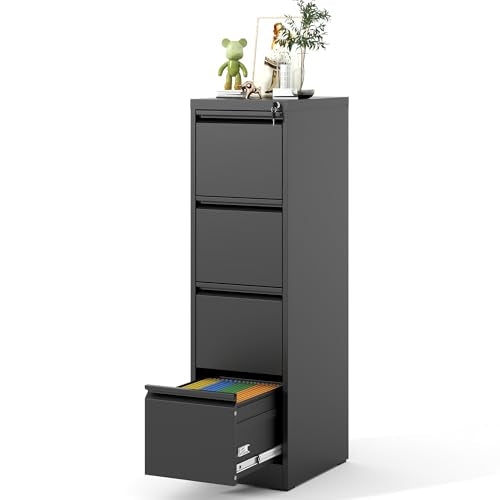 File Cabinet 4 Drawer with Lock, Vertical Filing Cabinets for Home Office, Metal Steel Storage Cabinet for Letter/Legal Size File, Assembly Required(Black) - size: 4 Drawer-Standard